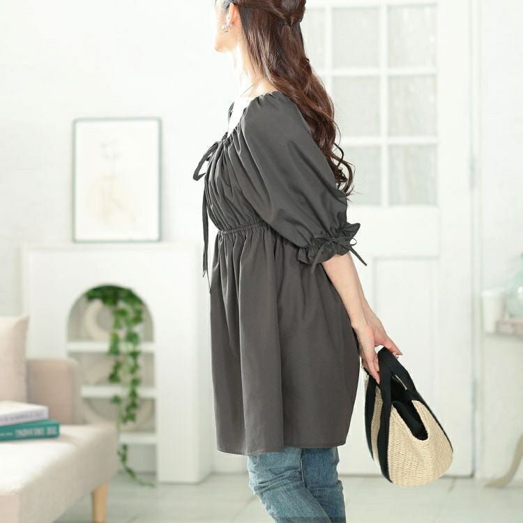 大きいサイズ レディース スクエアネックギャザーペプラムチュニック　tana-351021
