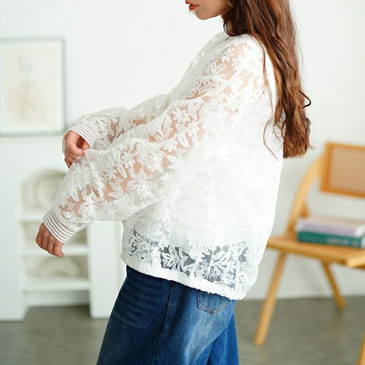 大きいサイズ レディース 花柄レースZIPブルゾン　tog-1030