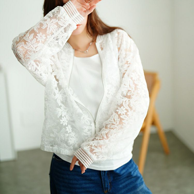 大きいサイズ レディース 花柄レースZIPブルゾン　tog-1030