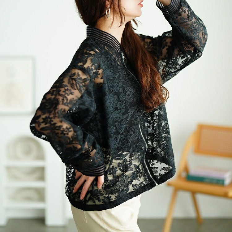 大きいサイズ レディース 花柄レースZIPブルゾン　tog-1030