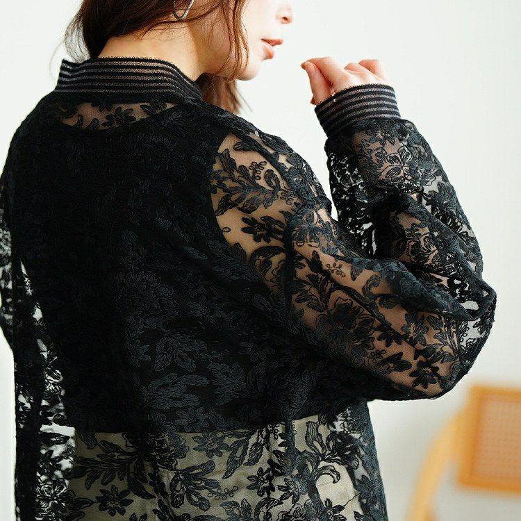 大きいサイズ レディース 花柄レースZIPブルゾン　tog-1030