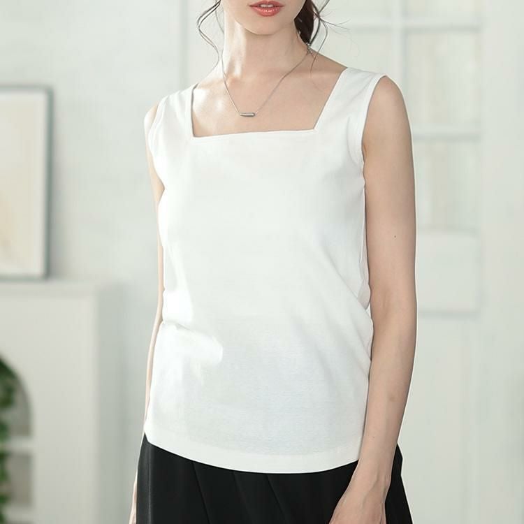 大きいサイズ レディース カップ付きコットンタンクトップ　wk-0539 オフホワイト