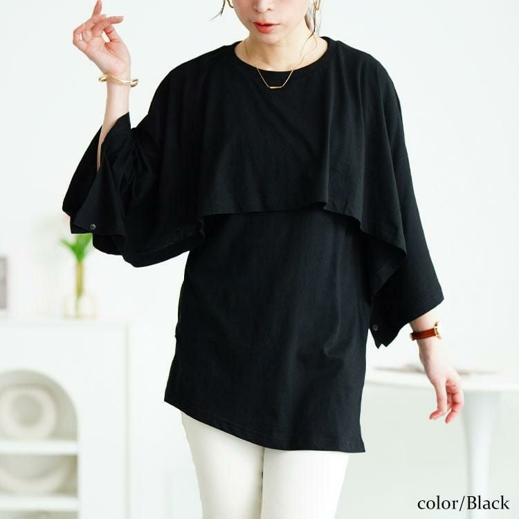 大きいサイズ レディース ポンチョ＆サイドタックアシメタンクトップ2点セット　wk-0535 ブラック