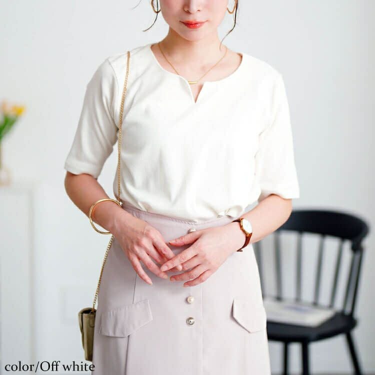 大きいサイズ レディース キーネックコットンカットソー　wk-0511【メール便可】