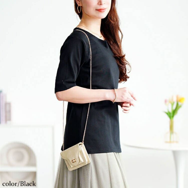 大きいサイズ レディース キーネックコットンカットソー　wk-0511【メール便可】