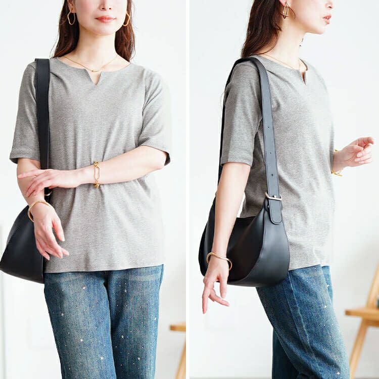 大きいサイズ レディース キーネックコットンカットソー　wk-0511【メール便可】