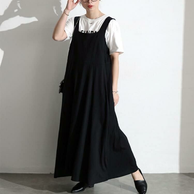 大きいサイズ レディース インナー隠しコットンジャンパースカート　wk-0506【メール便可】 ブラック