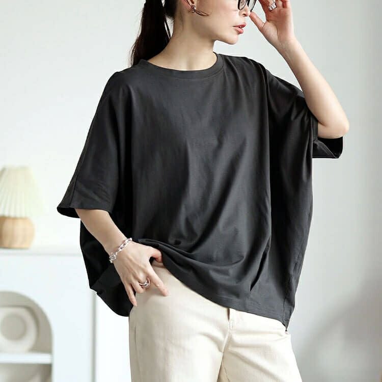 大きいサイズ レディース 裾タックコットンドルマンプルオーバー　wk-0474【メール便可】