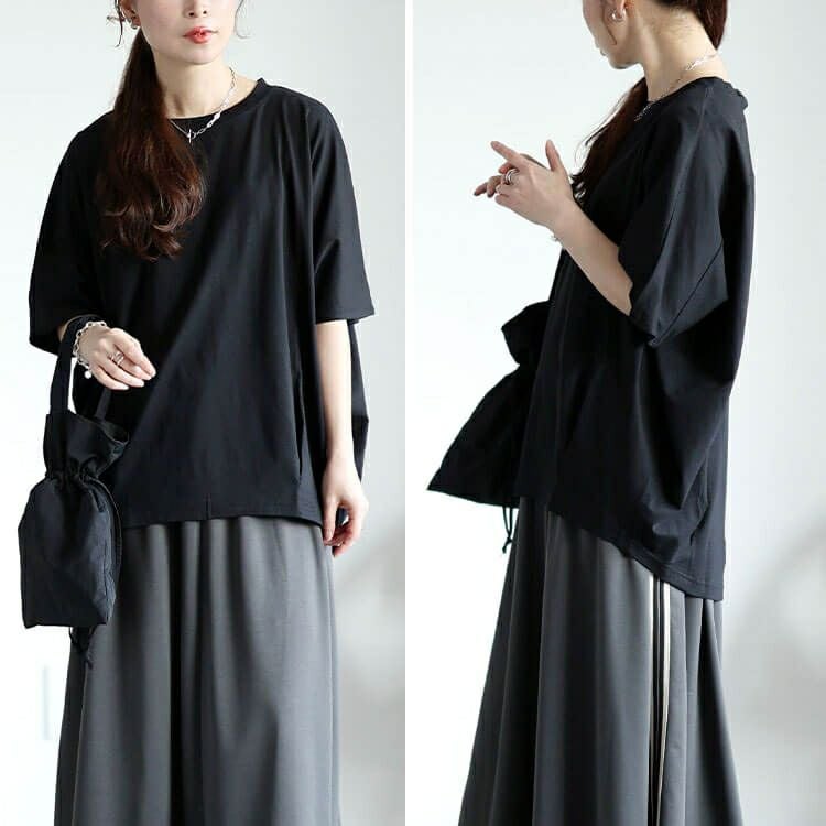 大きいサイズ レディース 裾タックコットンドルマンプルオーバー　wk-0474【メール便可】