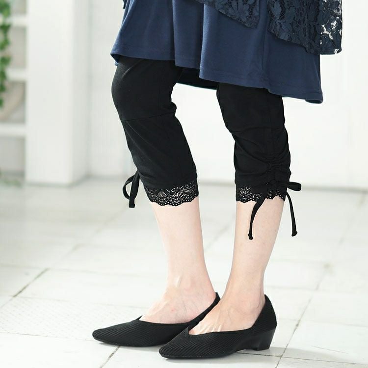 大きいサイズ レディース 裾レース＆ドロスト7分丈レギンス　cast-5554007【メール便可】