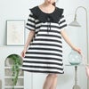 大きいサイズ レディース フリル襟ボーダーチュニックワンピース　goldy-1679【メール便可】 ブラック