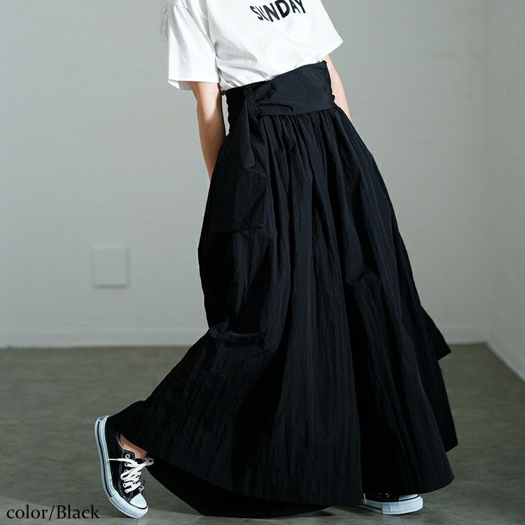大きいサイズ レディース サッシュベルトボリュームナイロンパンツ　sw-0708