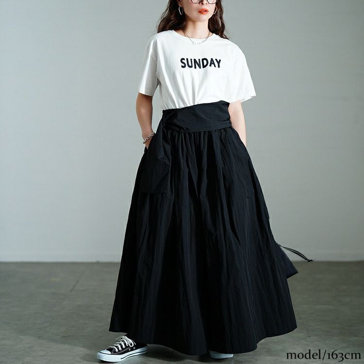 大きいサイズ レディース サッシュベルトボリュームナイロンパンツ　sw-0708