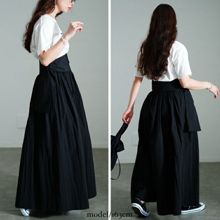大きいサイズ レディース サッシュベルトボリュームナイロンパンツ　sw-0708
