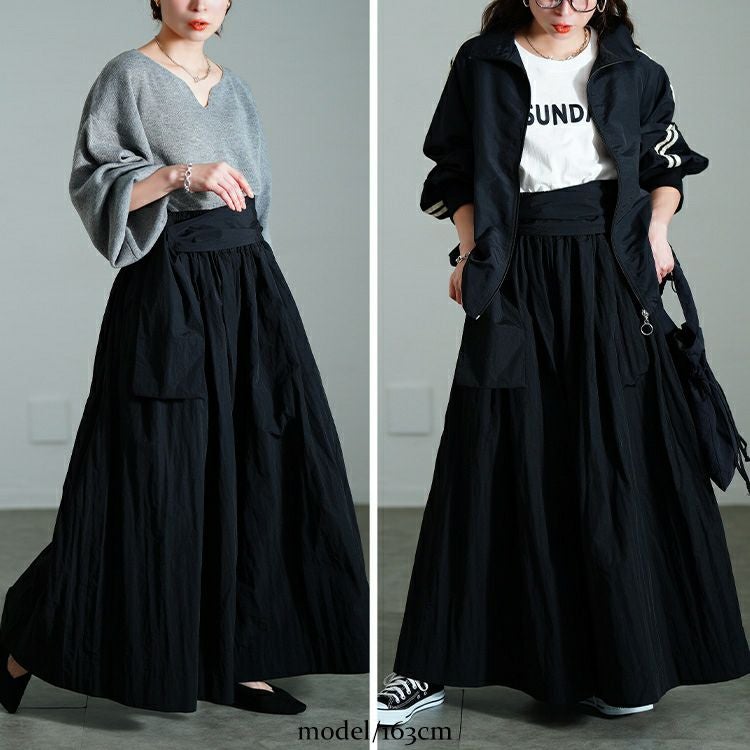 大きいサイズ レディース サッシュベルトボリュームナイロンパンツ　sw-0708