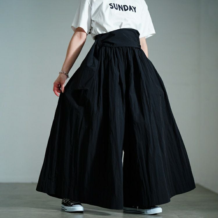 大きいサイズ レディース サッシュベルトボリュームナイロンパンツ　sw-0708
