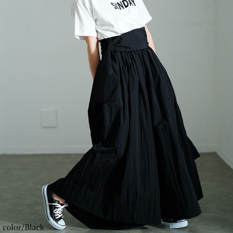 大きいサイズ レディース サッシュベルトボリュームナイロンパンツ　sw-0708 ブラック