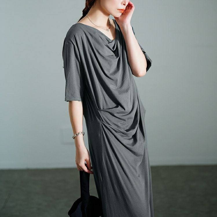 大きいサイズ レディース 接触冷感ストレッチドレープワンピース　sw-0726