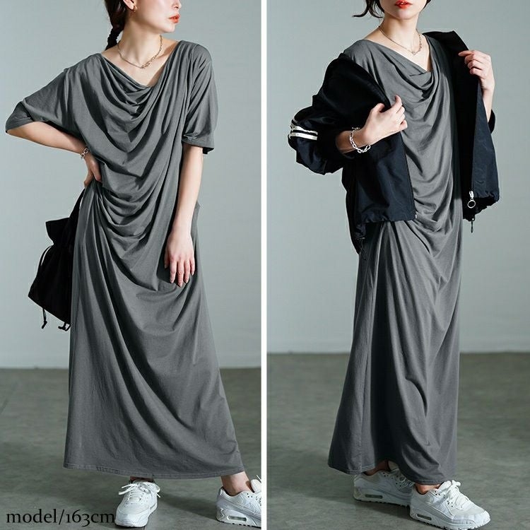 大きいサイズ レディース 接触冷感ストレッチドレープワンピース　sw-0726