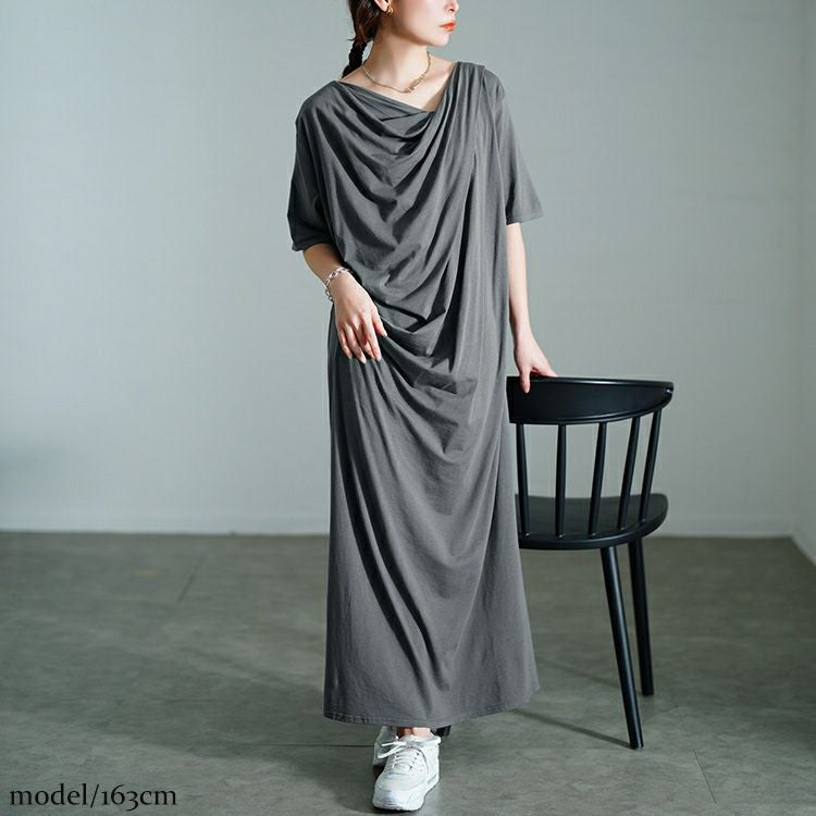 大きいサイズ レディース 接触冷感ストレッチドレープワンピース　sw-0726