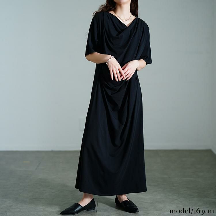 大きいサイズ レディース 接触冷感ストレッチドレープワンピース　sw-0726 ブラック
