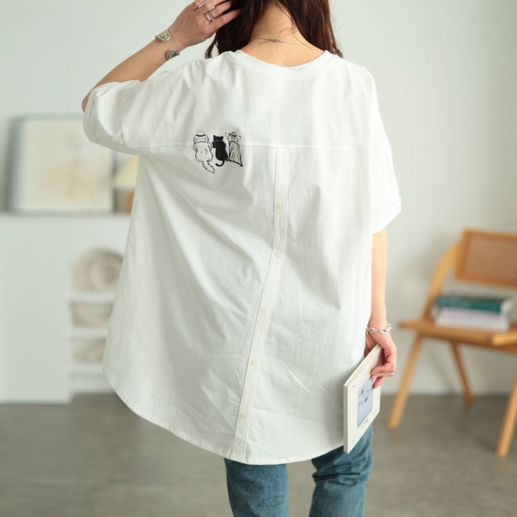 大きいサイズ レディース ドッグプリントコットンチュニックTシャツ　cros-130451【メール便可】