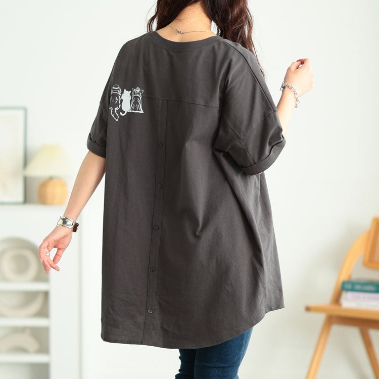 大きいサイズ レディース ドッグプリントコットンチュニックTシャツ　cros-130451【メール便可】