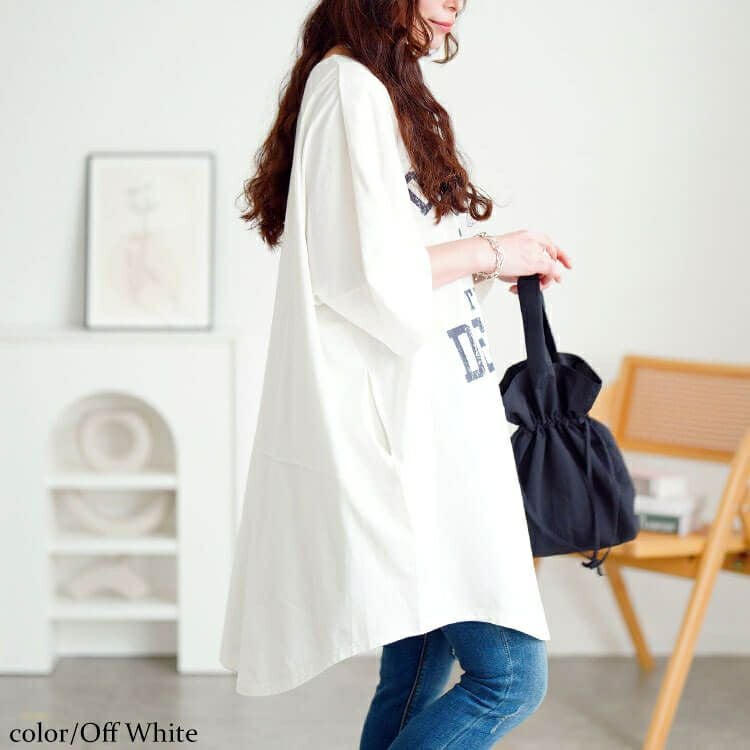 大きいサイズ レディース ロゴプリントコットンチュニックTシャツ　cros-130468