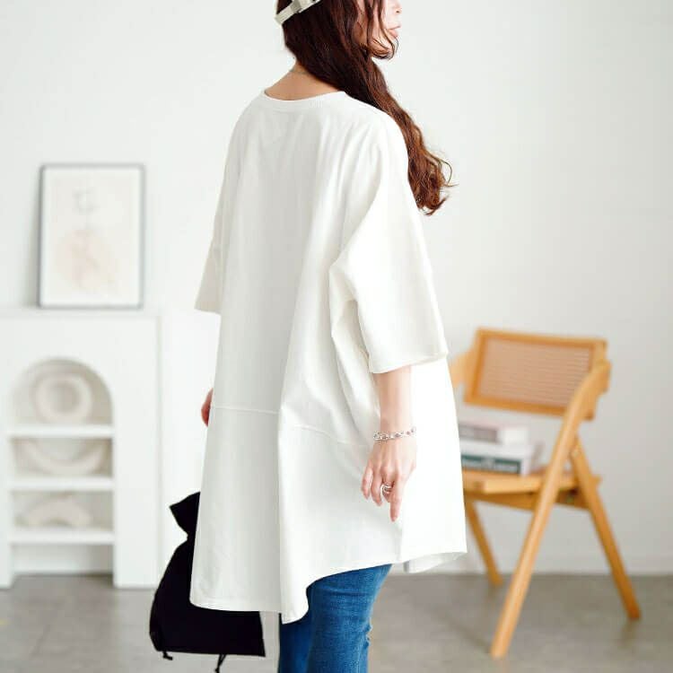 大きいサイズ レディース ロゴプリントコットンチュニックTシャツ　cros-130468