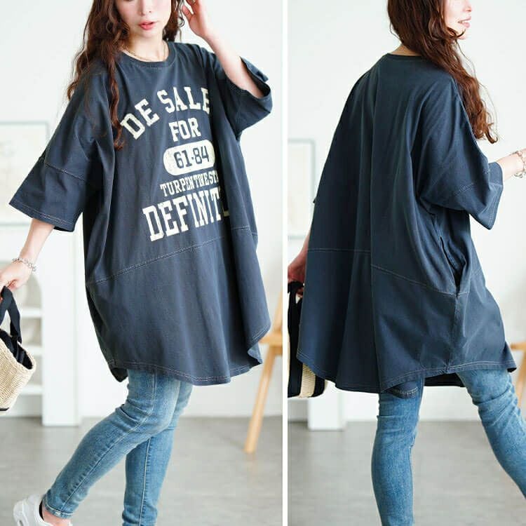 大きいサイズ レディース ロゴプリントコットンチュニックTシャツ　cros-130468