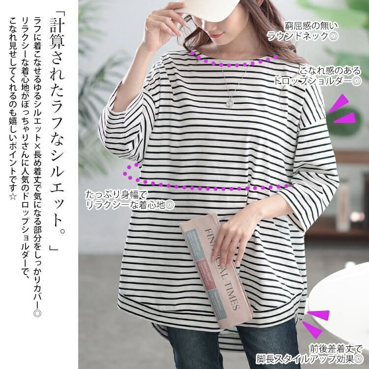 大きいサイズ レディース コットンボーダーチュニック　cpdai-659698【メール便可】