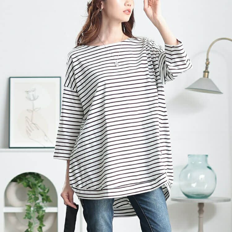 大きいサイズ レディース コットンボーダーチュニック　cpdai-659698【メール便可】