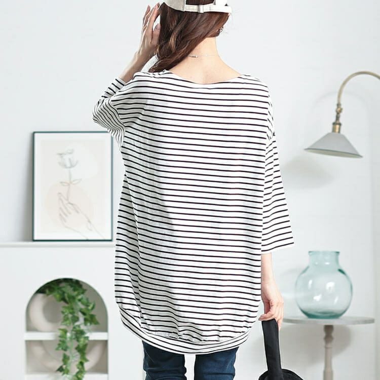 大きいサイズ レディース コットンボーダーチュニック　cpdai-659698【メール便可】