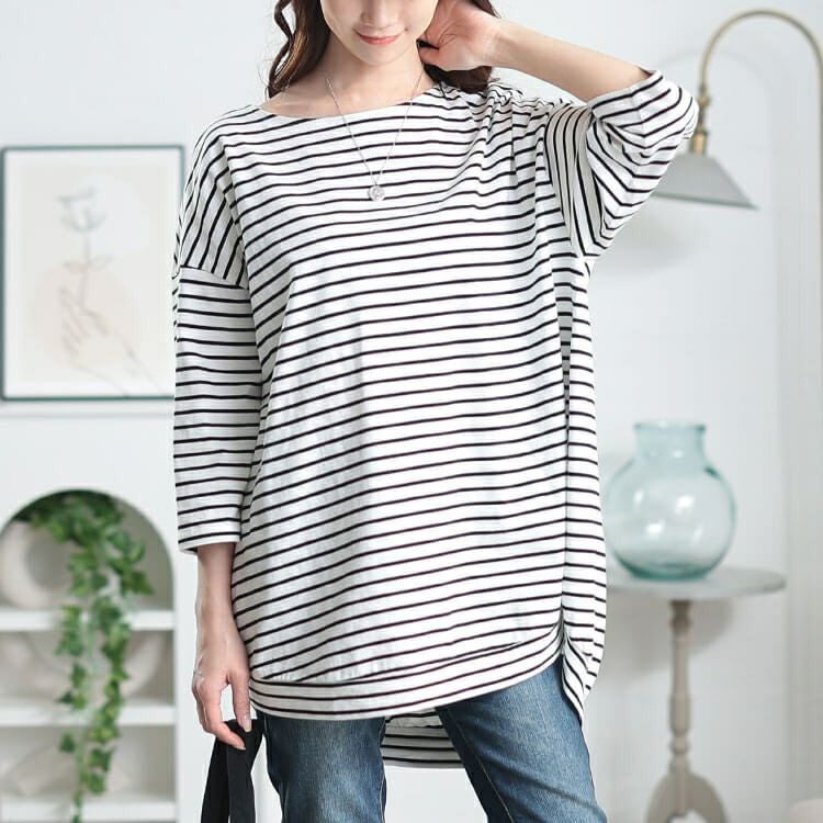 大きいサイズ レディース コットンボーダーチュニック　cpdai-659698【メール便可】