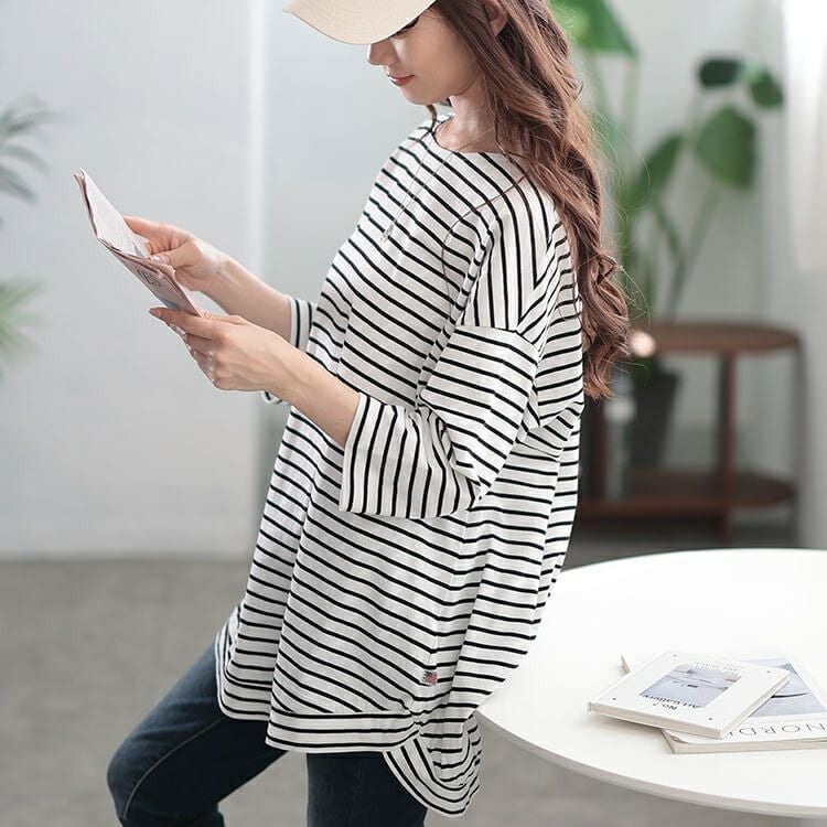 大きいサイズ レディース コットンボーダーチュニック　cpdai-659698【メール便可】