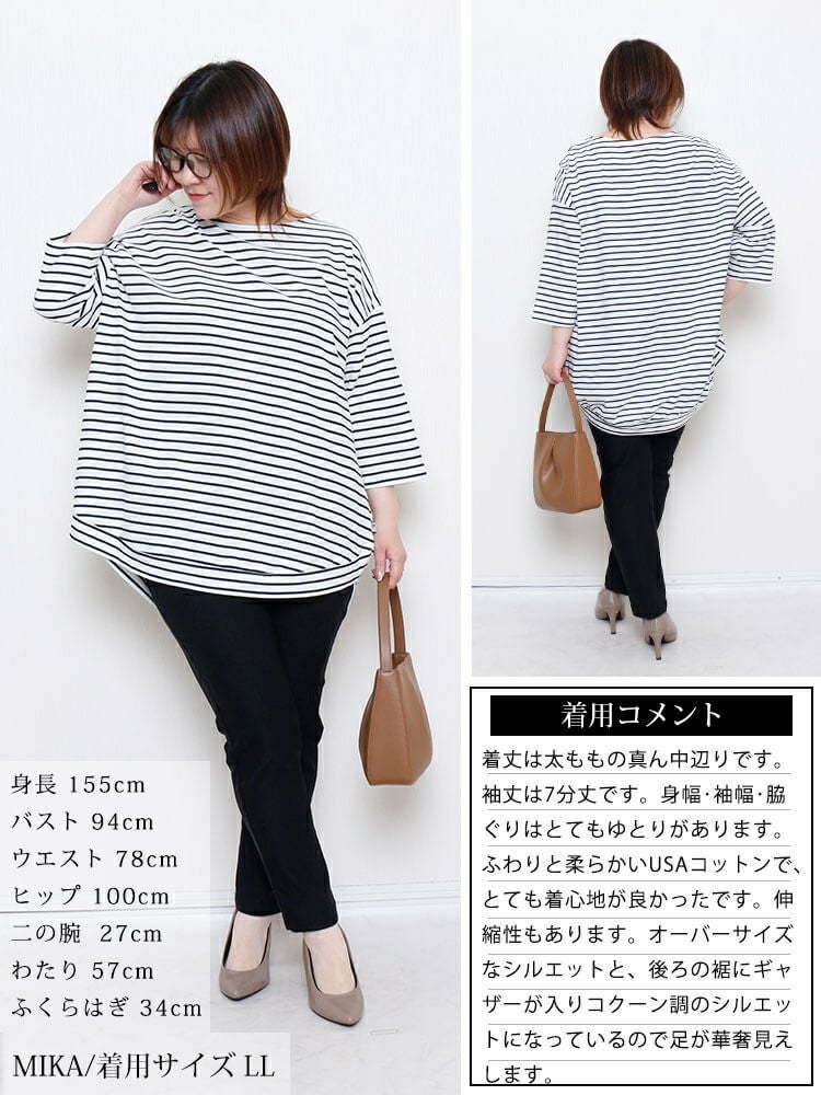 大きいサイズ レディース コットンボーダーチュニック　cpdai-659698【メール便可】