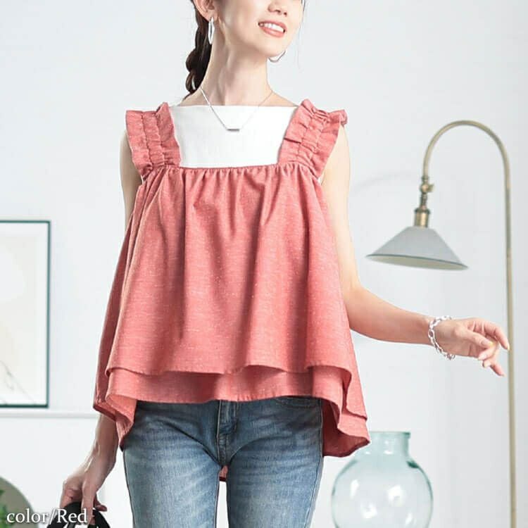 大きいサイズ レディース 接触冷感＆UVカットフリル肩紐フレアキャミソール　cpdai-640815【メール便可】