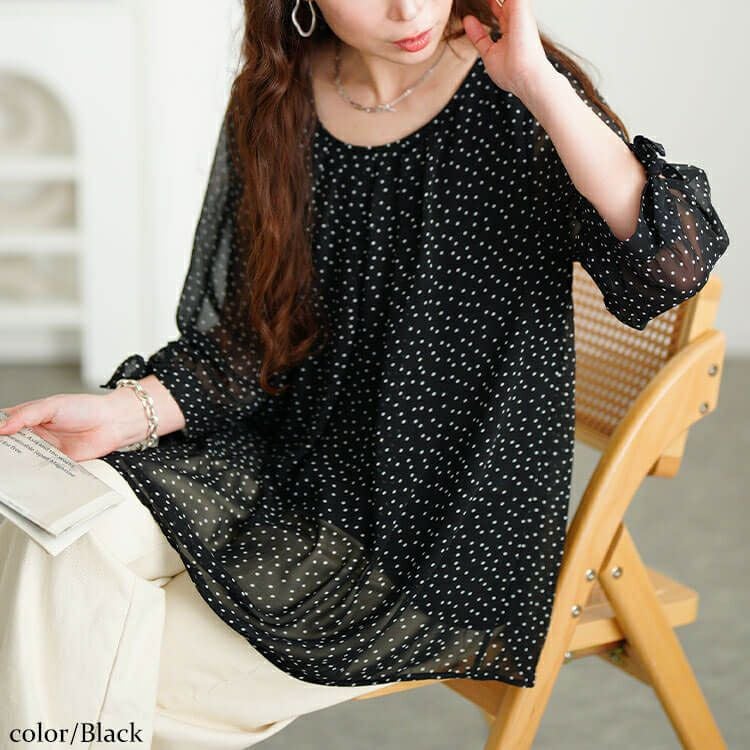 大きいサイズ レディース ドットシフォンタックブラウス　cpdai-659816【メール便可】