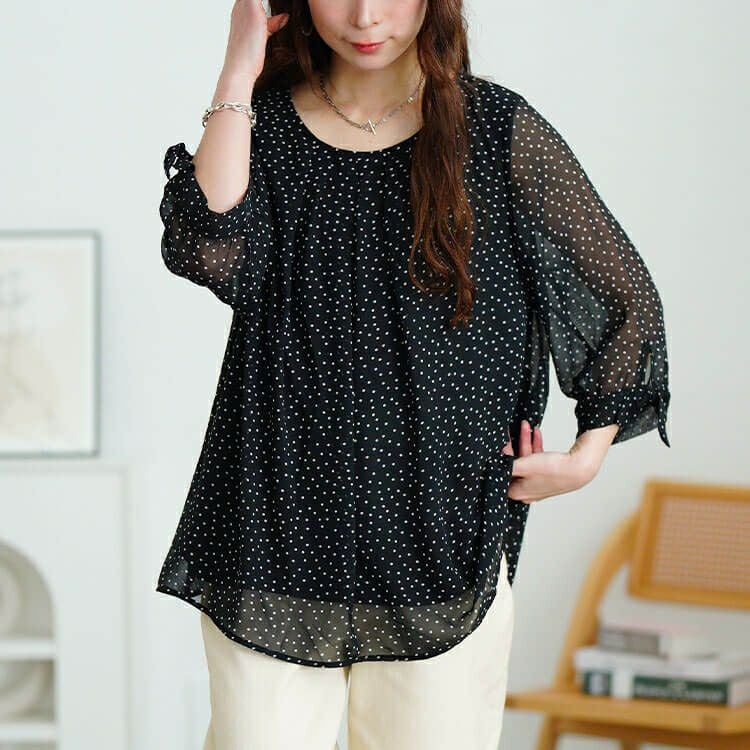 大きいサイズ レディース ドットシフォンタックブラウス　cpdai-659816【メール便可】