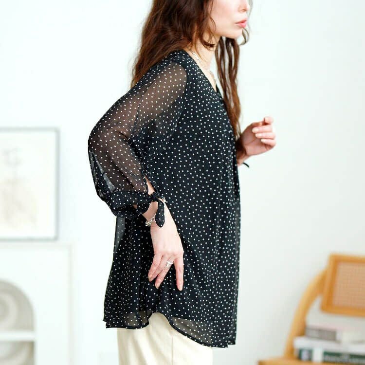 大きいサイズ レディース ドットシフォンタックブラウス　cpdai-659816【メール便可】