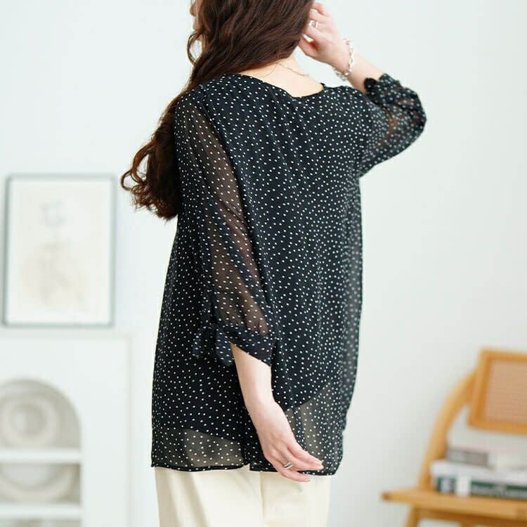 大きいサイズ レディース ドットシフォンタックブラウス　cpdai-659816【メール便可】
