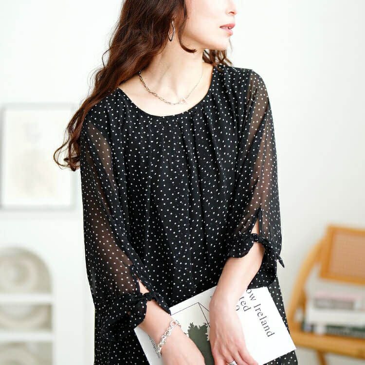 大きいサイズ レディース ドットシフォンタックブラウス　cpdai-659816【メール便可】