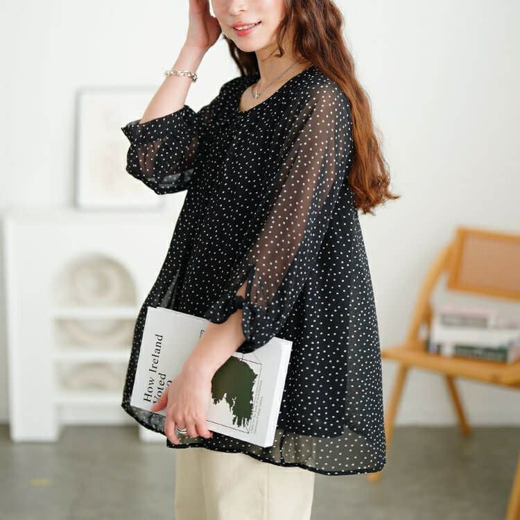 大きいサイズ レディース ドットシフォンタックブラウス　cpdai-659816【メール便可】