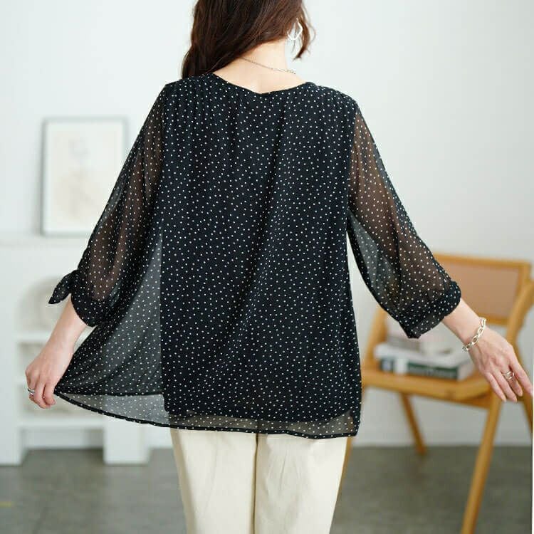 大きいサイズ レディース ドットシフォンタックブラウス　cpdai-659816【メール便可】