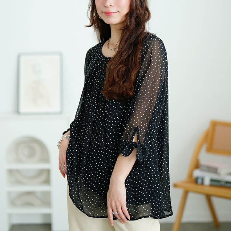 大きいサイズ レディース ドットシフォンタックブラウス　cpdai-659816【メール便可】