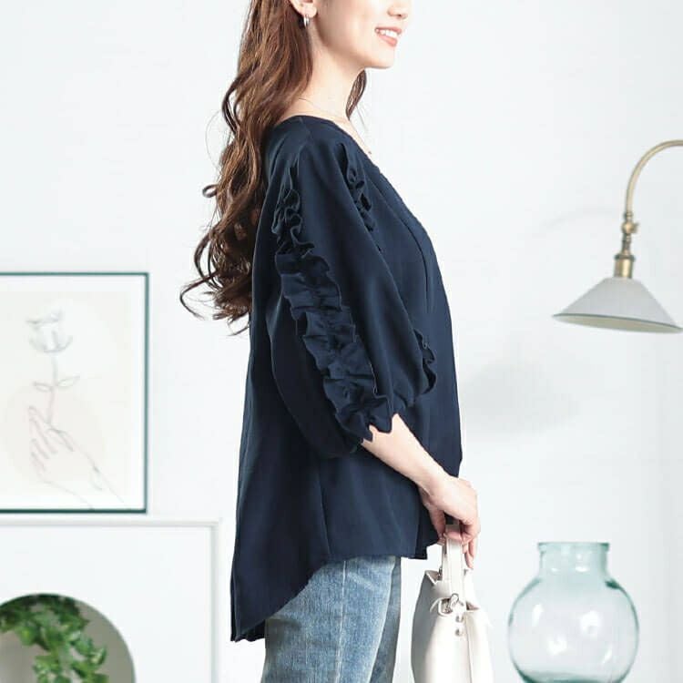 大きいサイズ レディース 接触冷感＆UVカットフリル袖タックペプラムプルオーバー　cpdai-640798