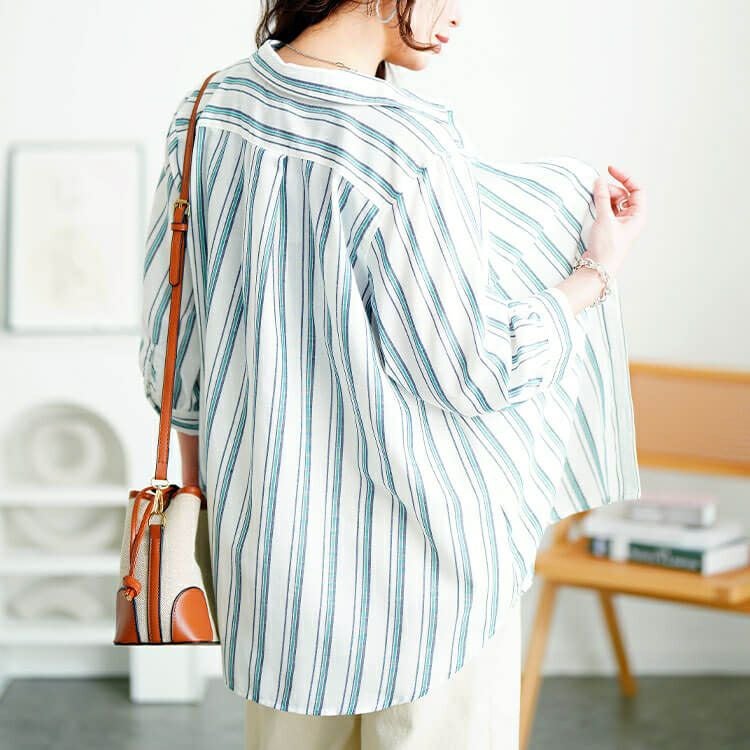 大きいサイズ レディース 接触冷感＆UVカット＆洗濯速乾ストライプシャツ　cpdai-640809【メール便可】