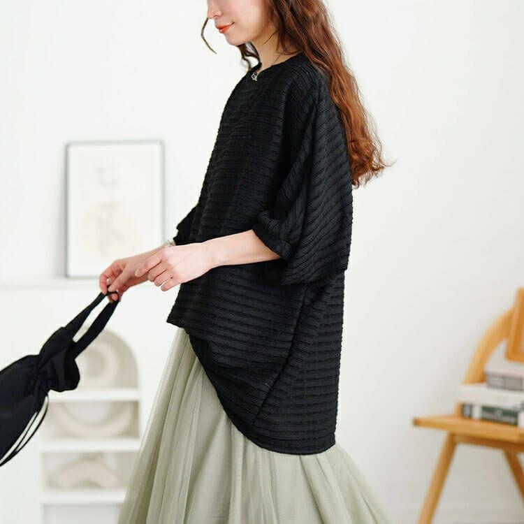 大きいサイズ レディース レースボーダードルマンチュニック　cpdai-659773