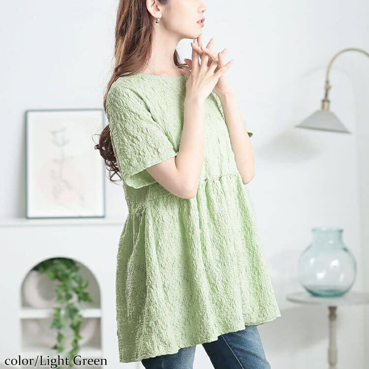 大きいサイズ レディース ポコポコ花柄ペプラムチュニック　cpdai-659772【メール便可】