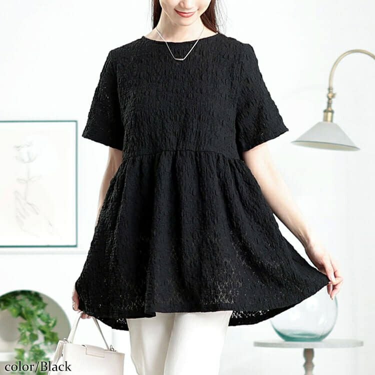 大きいサイズ レディース ポコポコ花柄ペプラムチュニック　cpdai-659772【メール便可】